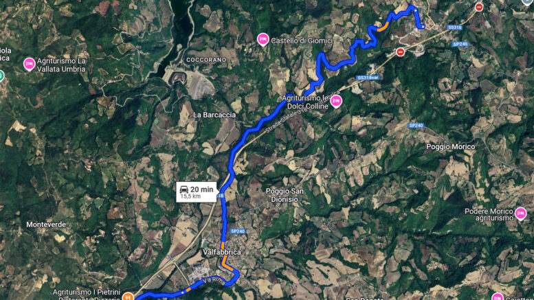 La deviazione sulla superstrada Perugia Ancona tra Valfabbrica e Casacastalda - Credit: Google Maps